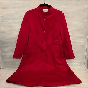 Vintage Bromleigh Red 100% Pure Wool Satin Lined Full Length Dress Coat GC